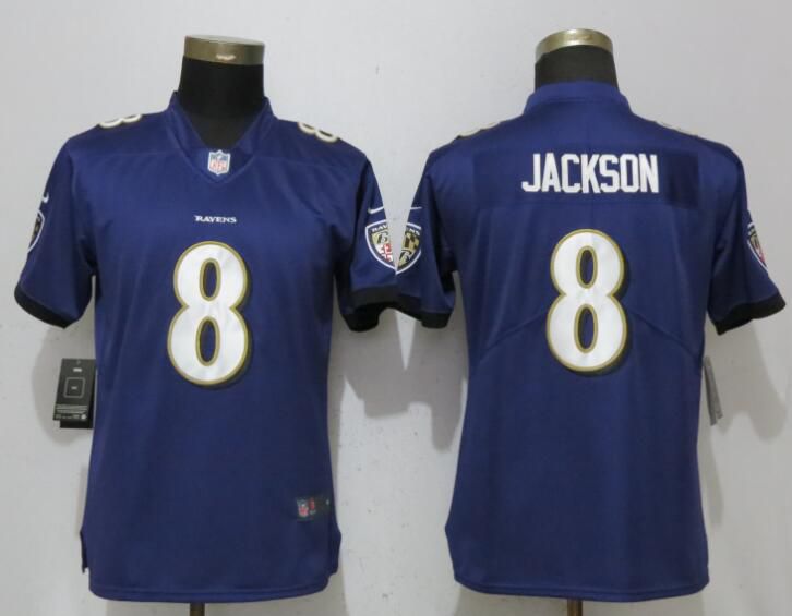 Women Baltimore Ravens #8 Jackson Purple Vapor Untouchable Player Nike Limited NFL Jerseys->women nfl jersey->Women Jersey